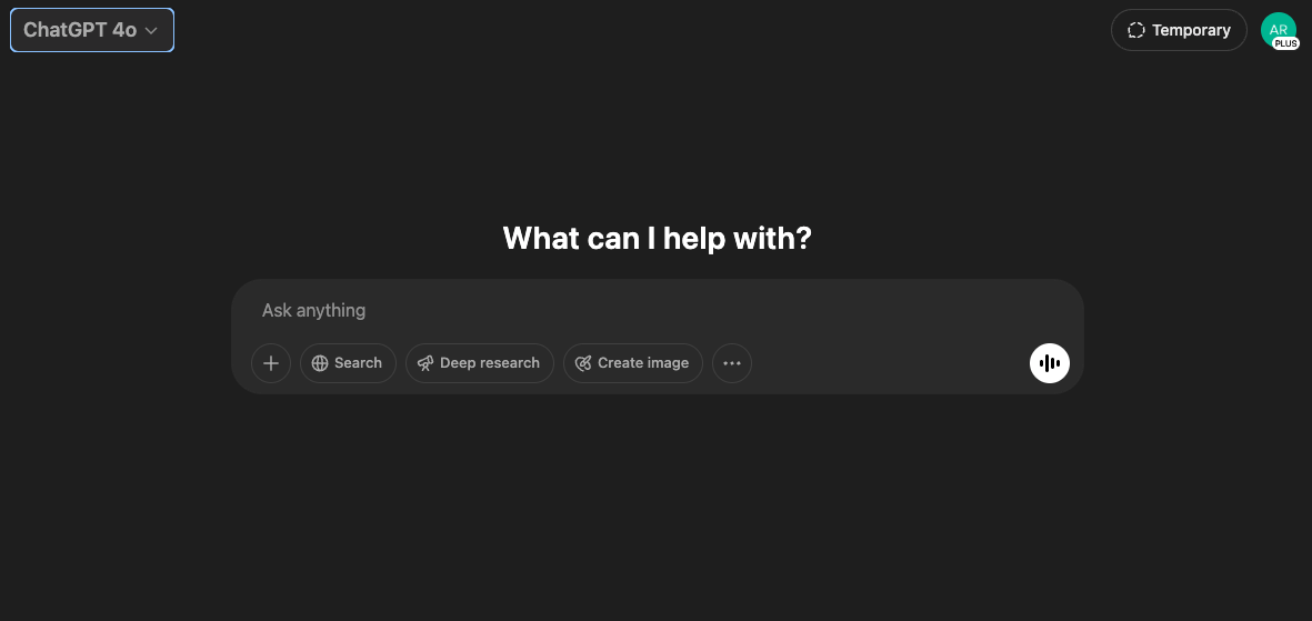 Screenshot of ChatGPT 4.0 homepage